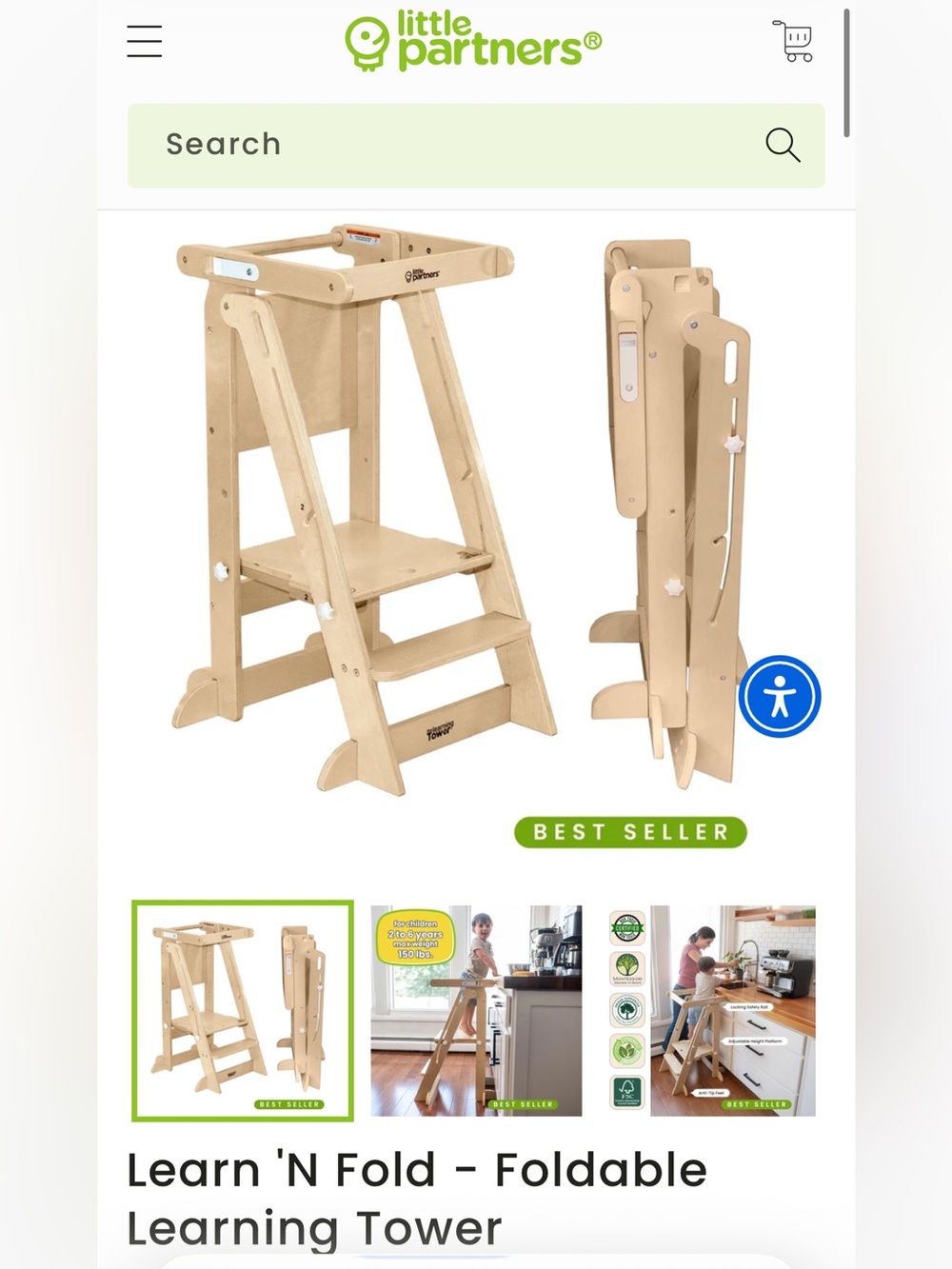 Little Partners Learn 'N Fold Learning Tower® Toddler Tower natural